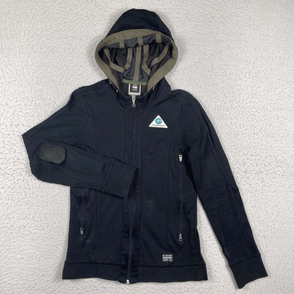 G Star Raw Sweatshirt Womens Small Black Hooded Casual Streetwear Skate Distress